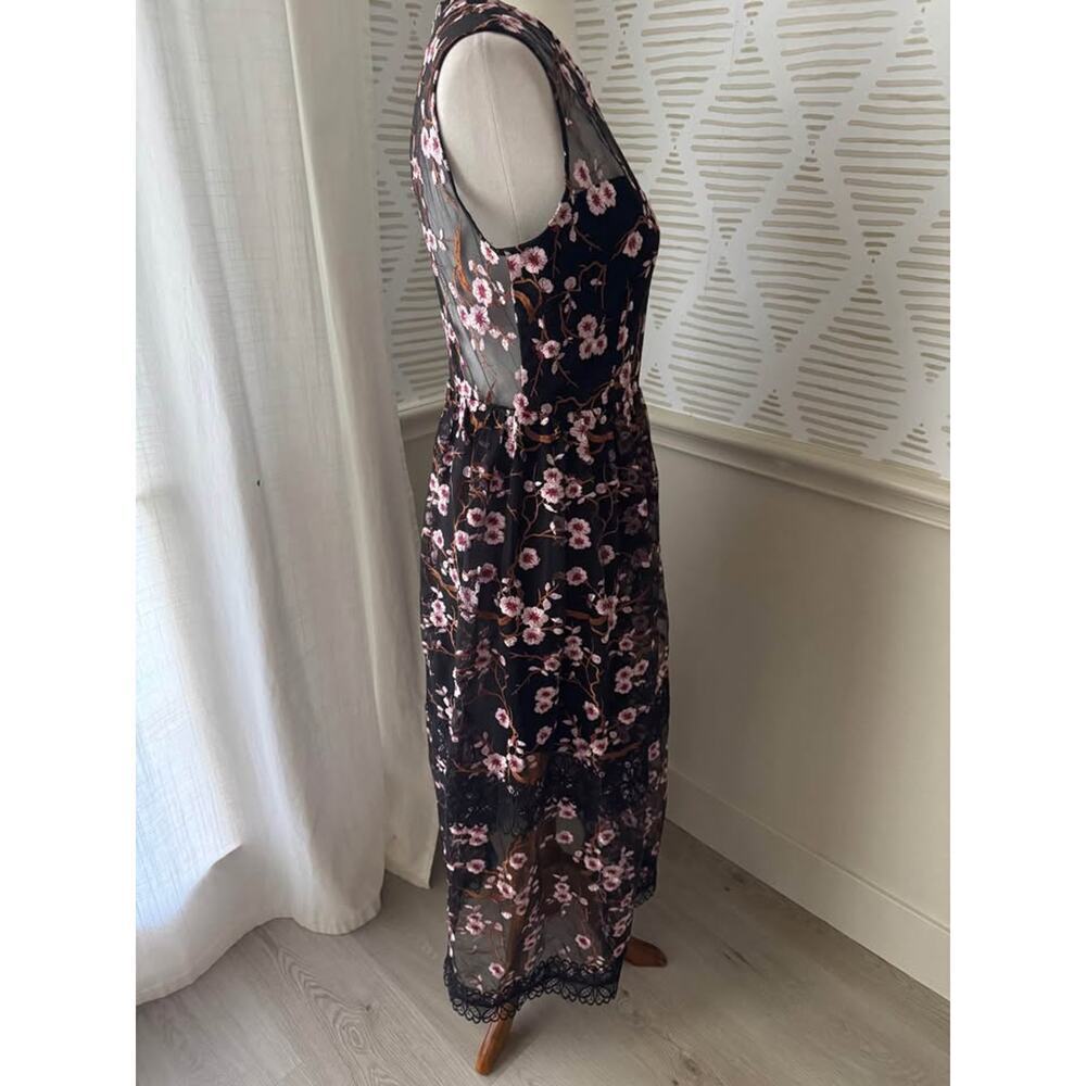 BLDHM Bronx & Banco Size 8 Black Mesh Floral Embroidered Midi Dress Anthro - Picture 7 of 10